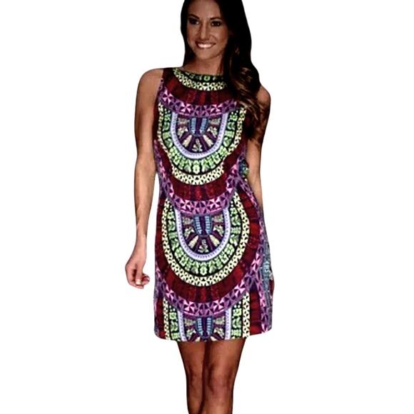 Mara Hoffman Silky Open Back Slip Sheath Mini Dress Colorful Geo Print Size 0 - Picture 2 of 11